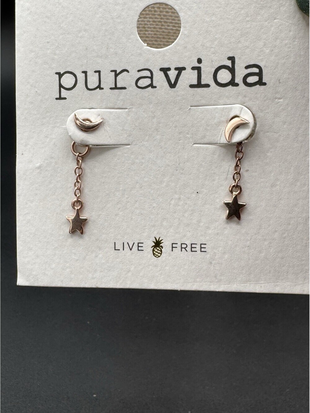 Pura Vida Falling Stars Earrings .925 Sterling Silver Rose Gold Plated Moon Star